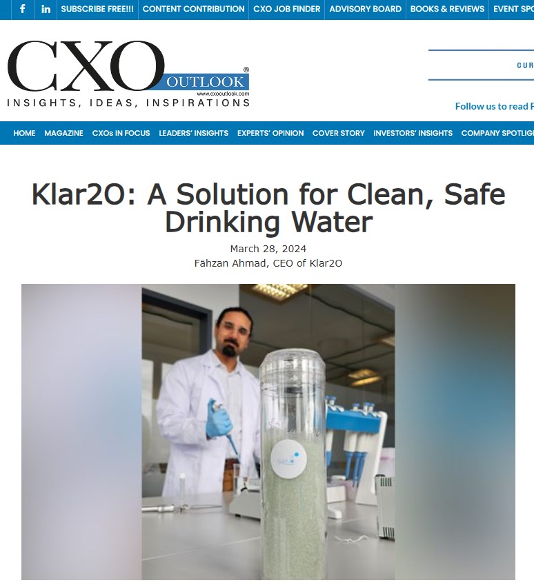 Klar2o in the new CXO magazine edition